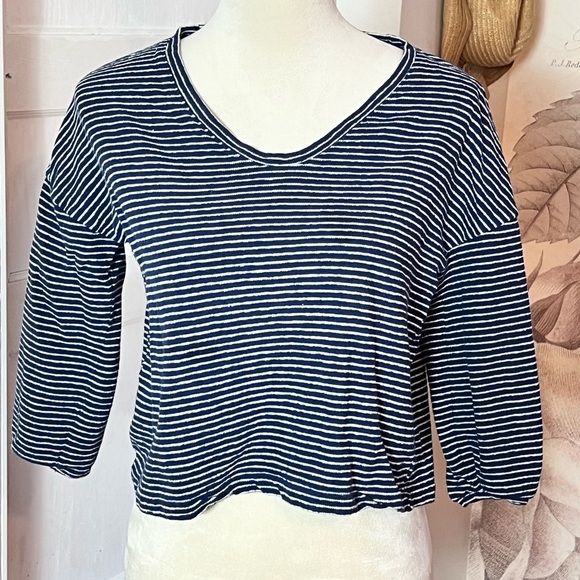 MADEWELL STRIPED CROP TOP SZ XS OVERSIZED BLUE WHITE STRIPE NAUTICAL NORMCORE - Picture 1 of 6